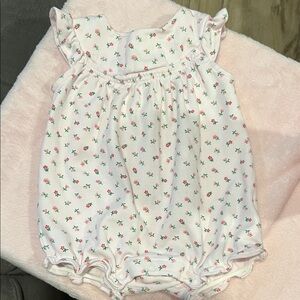 Janie and Jack White Floral Smocked Baby Romper with Pink & Green Print